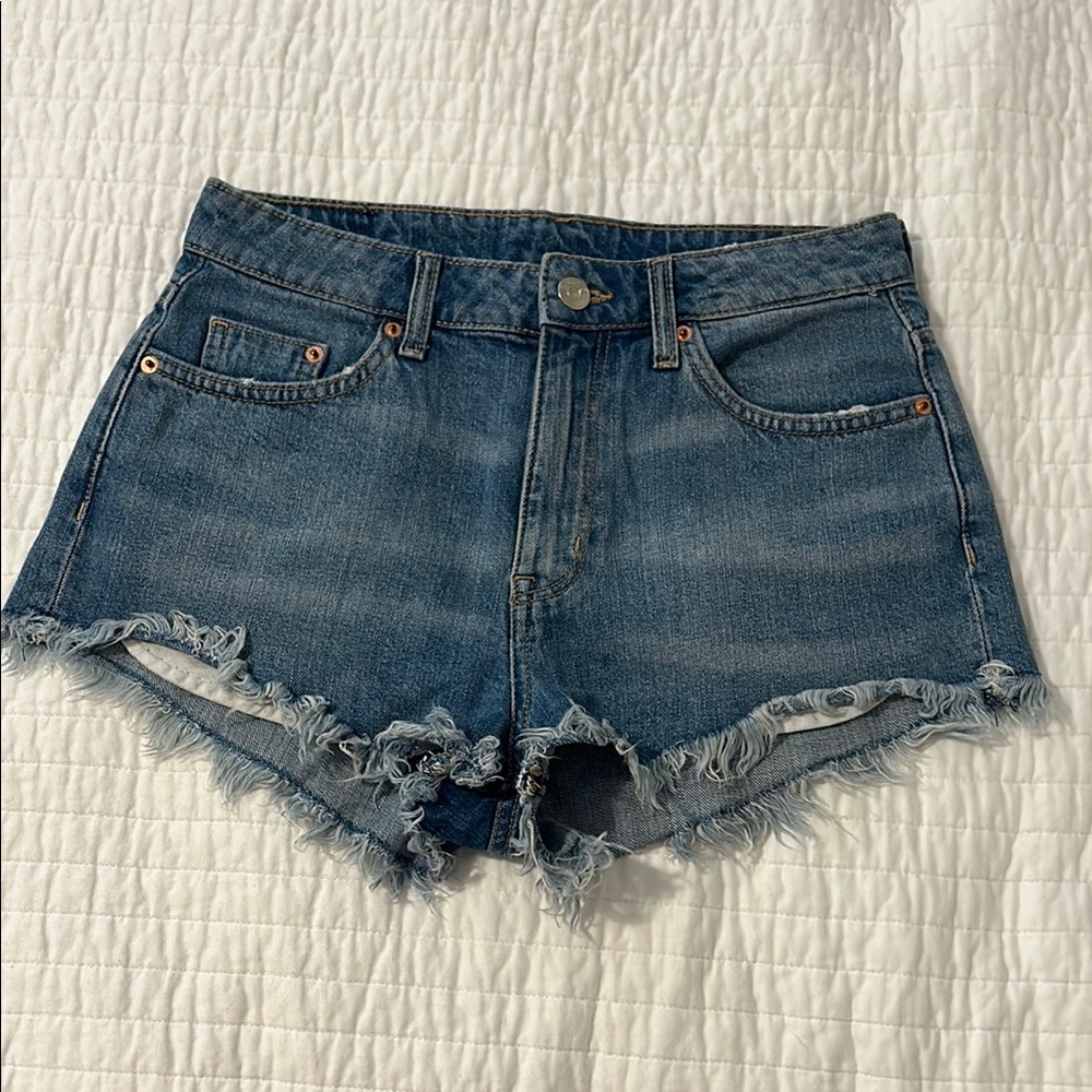 Denim Frayed Hem Women Shorts